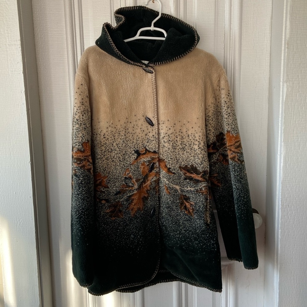 Soft Fall Leaves Coat Hooded Dark Green Neutral size medium.